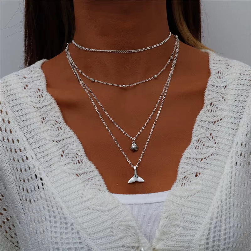 Bohemian Multi Layered Necklace for Women Vintage Portrait Coin Star Moon Pendant Necklace Geometric Collier Collares