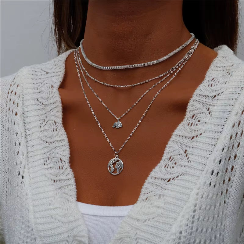 Bohemian Multi Layered Necklace for Women Vintage Portrait Coin Star Moon Pendant Necklace Geometric Collier Collares